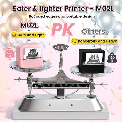 Mandizza Sticker Maker - Pocket Inkless Thermal Printer, M02L Bluetooth Sticker Maker Machine,Mini Printer with 6 Rolls Non-Adhesive Paper, Present for Birthday, Photos, Study Notes, Scrapbook, Pink