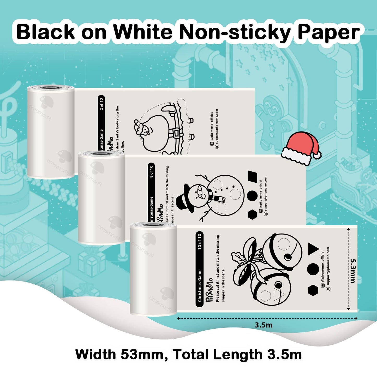 Mandizza M02L Black on White Non-sticky Paper-Compatible with M02L/M02X/T02 Pocket Printer, for Study Notes, Journal, Stickers, 3 Rolls…