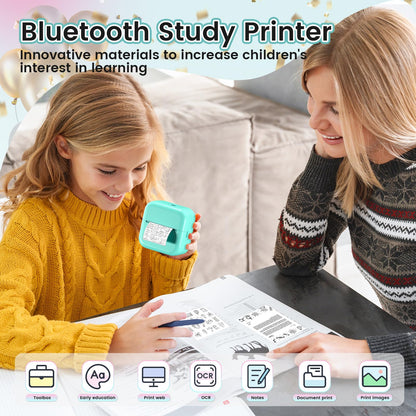 Sticker Maker Machine - Pocket Inkless Thermal Printer,Mandizza M02L Bluetooth Mini Printer with Non-Adhesive Paper, Gift for Mother's Day, Birthday, School, Photos, Study Notes, Scrapbook, Green