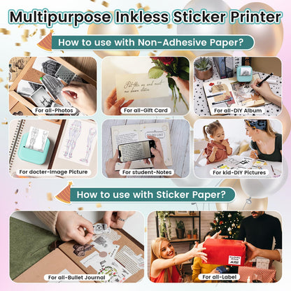 Sticker Maker Machine - Pocket Inkless Thermal Printer,Mandizza M02L Bluetooth Mini Printer with Non-Adhesive Paper, Gift for Mother's Day, Birthday, School, Photos, Study Notes, Scrapbook, Green